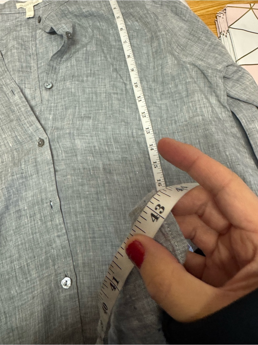 Eileen Fisher Mandarin Collar Organic Linen Shirt Dress Gray High Low Size L - Picture 14 of 14